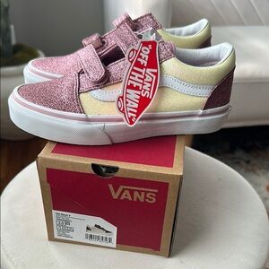 Vans Kids Old Skool V Glitter Sneakers - Pink and Cream NWT